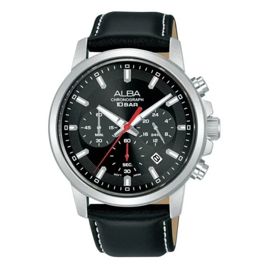 Alba 42Mm Active Men's Watch, Analog, Leather Strap - Black